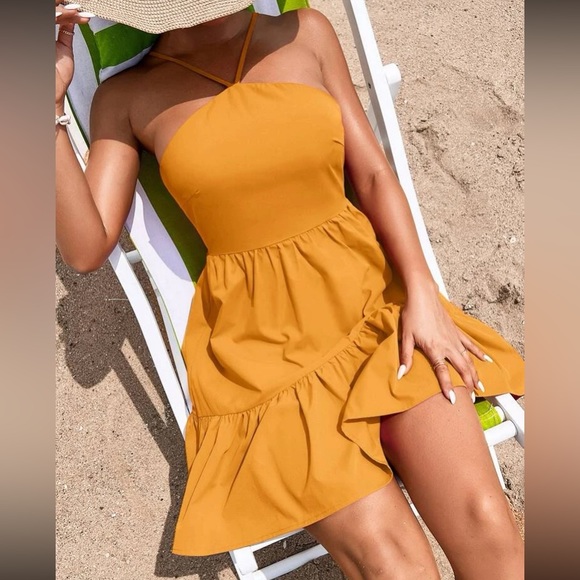 Boho lace up back ruffle hem cami dress - Picture 9 of 16